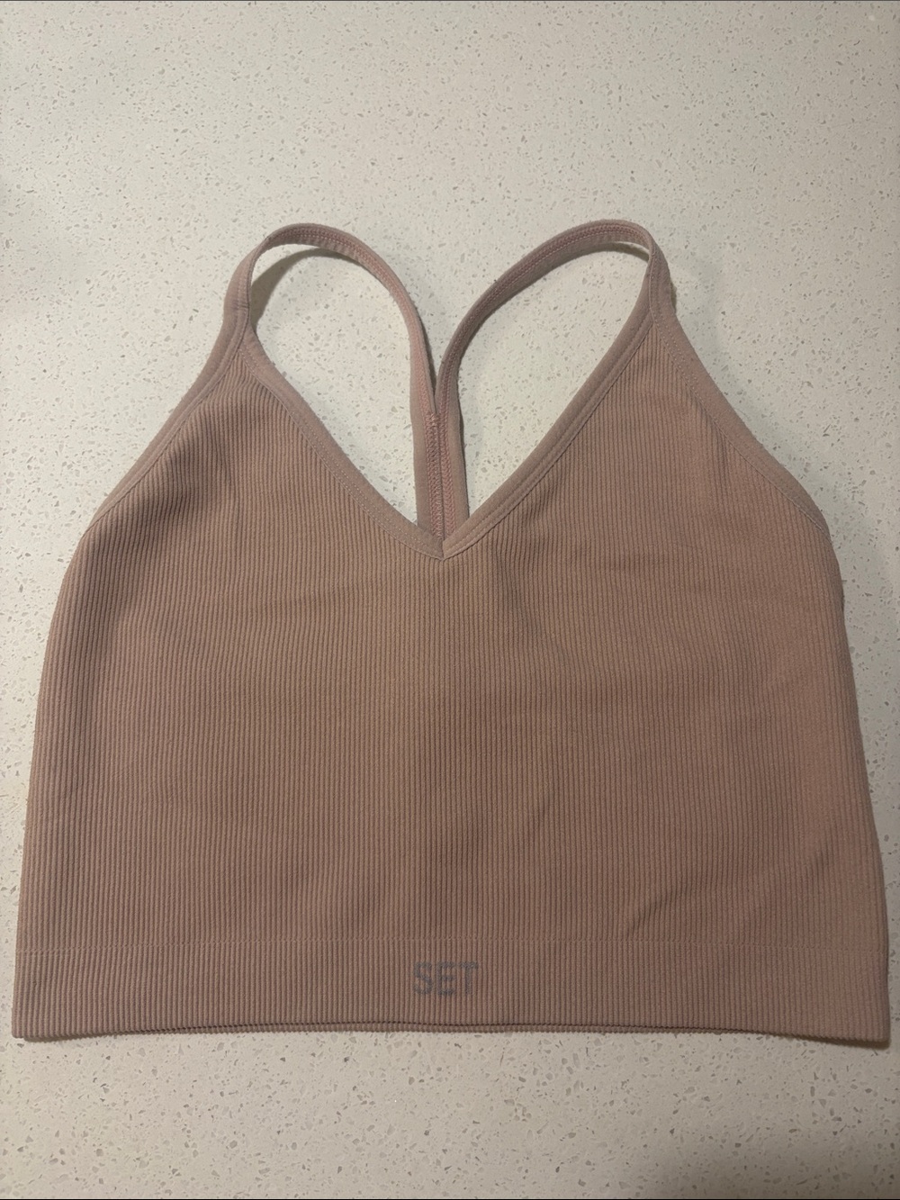 Set Ribbed V-Neck Bralette in Dusty Rose